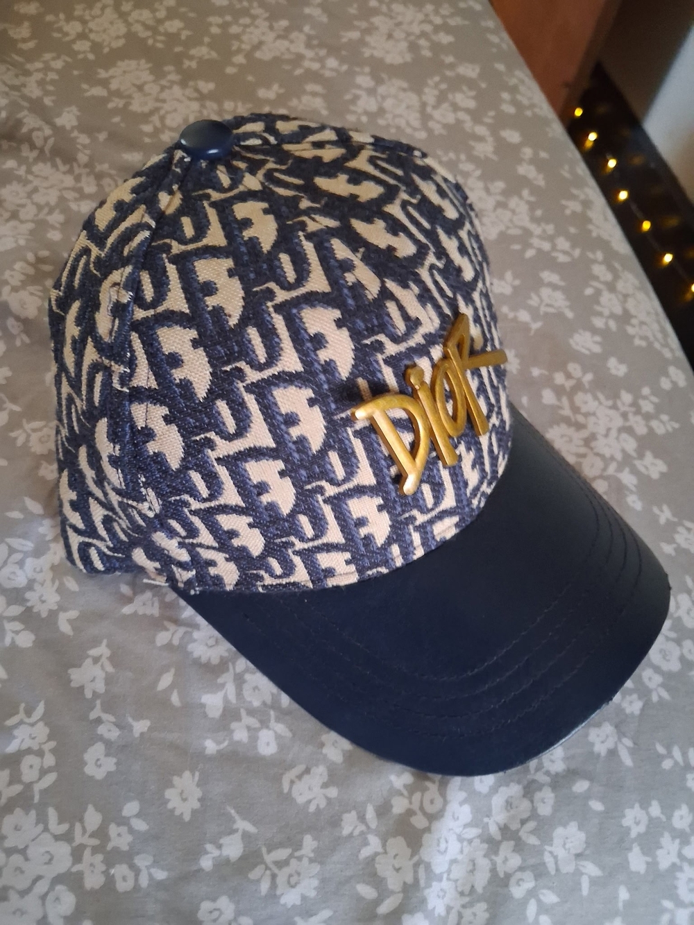 Dior Navy & Beige Monogram Cap with Gold Dior Plaque